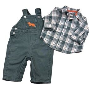 Carter’s Infant Boys 2 Piece Plaid Button-down Shirt & Green Overall Set 3 M
